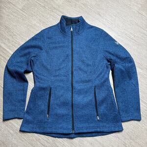 Spyder Womens Sweater L Cable Knit Core Full Zip Jacket Fleece Blue Knit Mock